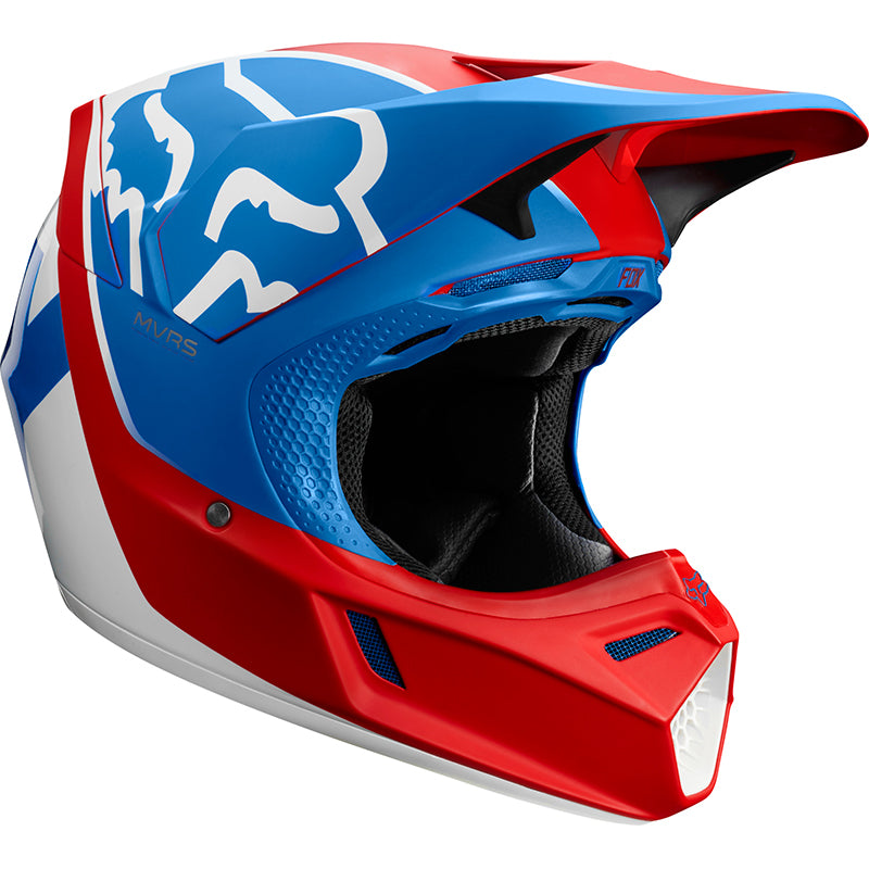 Fox red white hot sale and blue helmet